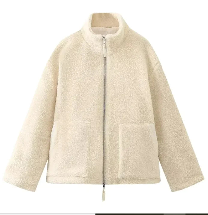 Women's Sherpa Fleece Zip-Up Coat with Stand-Up Collar - Image 10