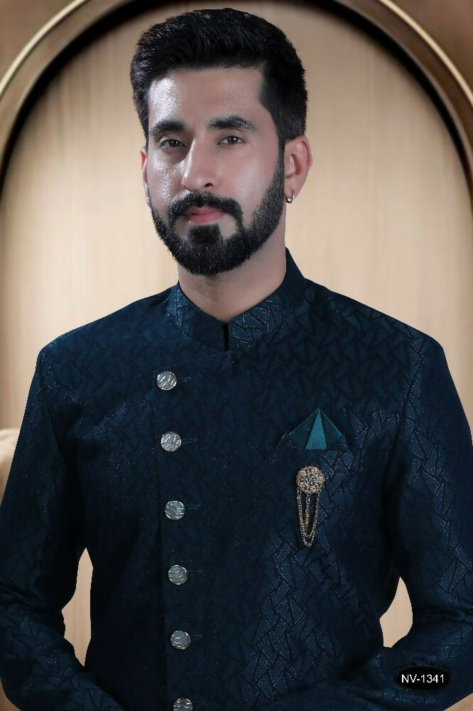 Men's Blue TR Kurta with White Polo Pyjama Set - Traditional Wear