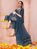 Elegant multicolor hand embroidered kurta with matching pant and dupatta set
