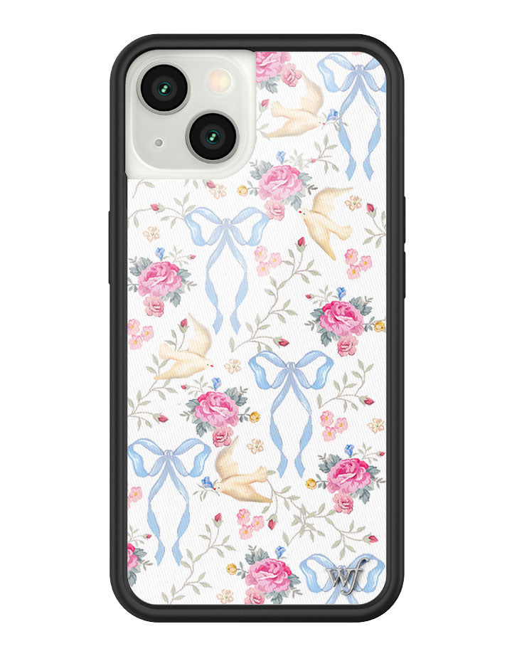 Lovey Dovey iPhone Case with Blue Bows and Pink Floral Print