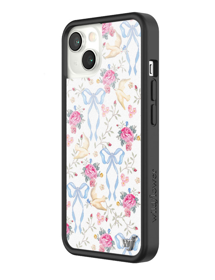 Lovey Dovey iPhone Case with Blue Bows and Pink Floral Print