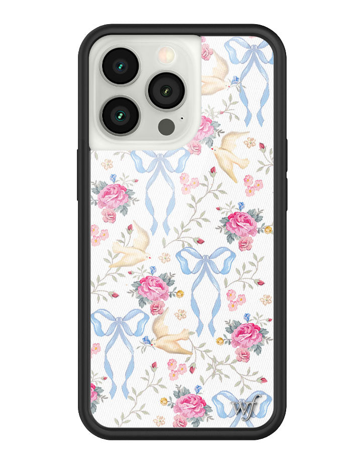 Lovey Dovey iPhone Case with Blue Bows and Pink Floral Print