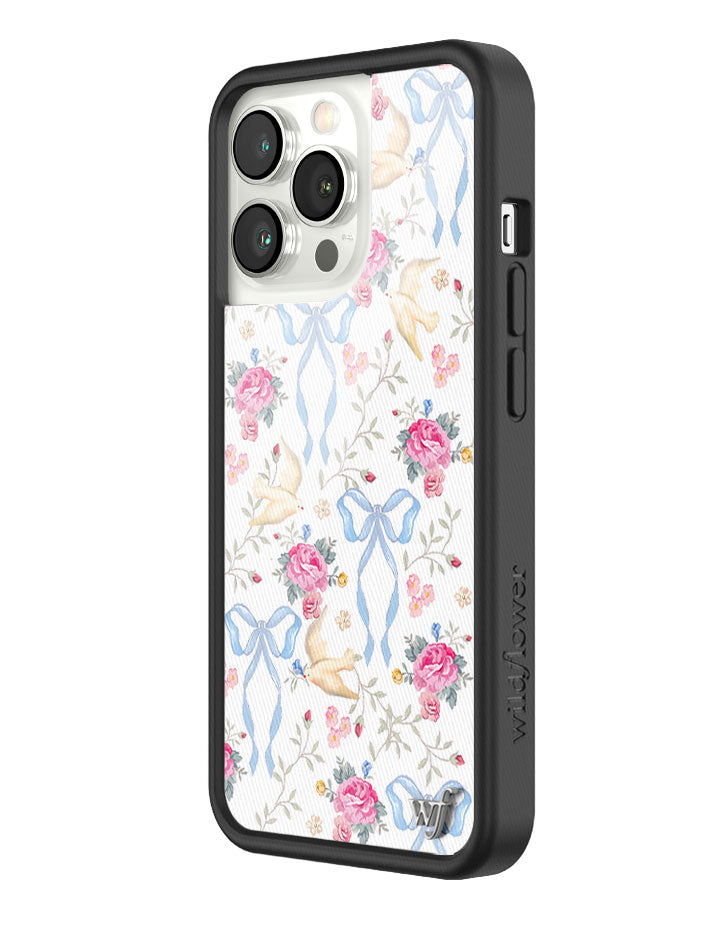 Lovey Dovey iPhone Case with Blue Bows and Pink Floral Print