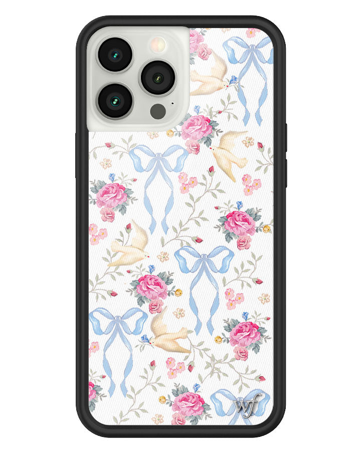 Lovey Dovey iPhone Case with Blue Bows and Pink Floral Print