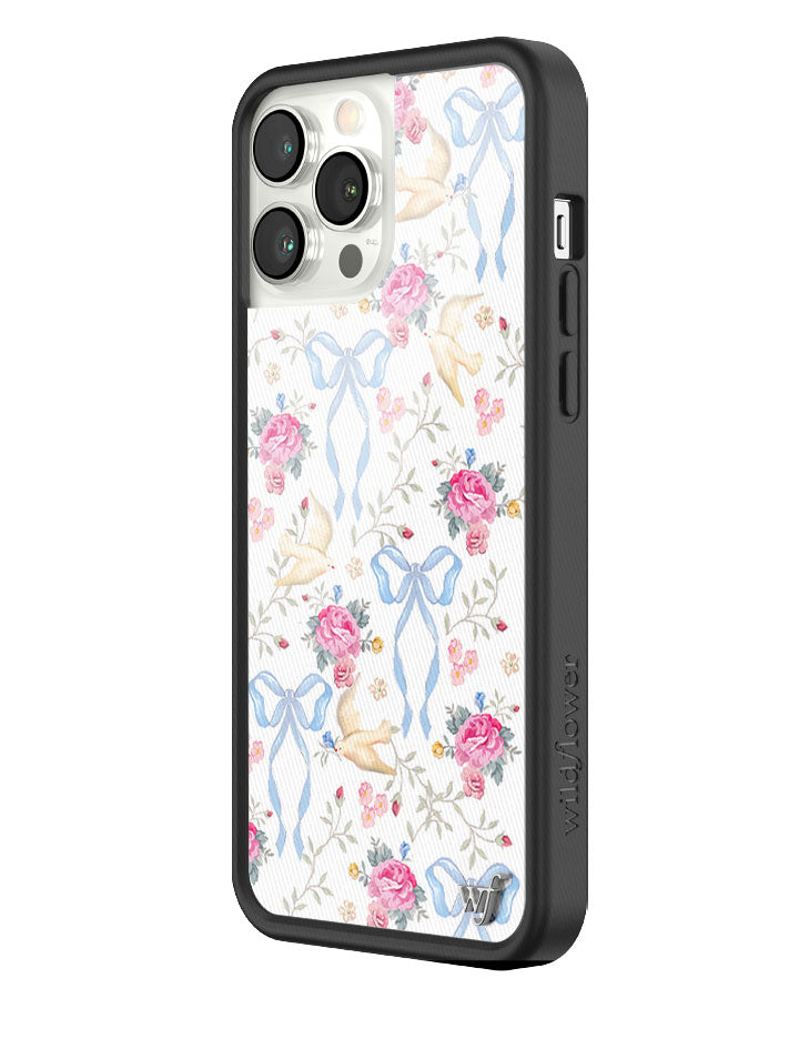 Lovey Dovey iPhone Case with Blue Bows and Pink Floral Print