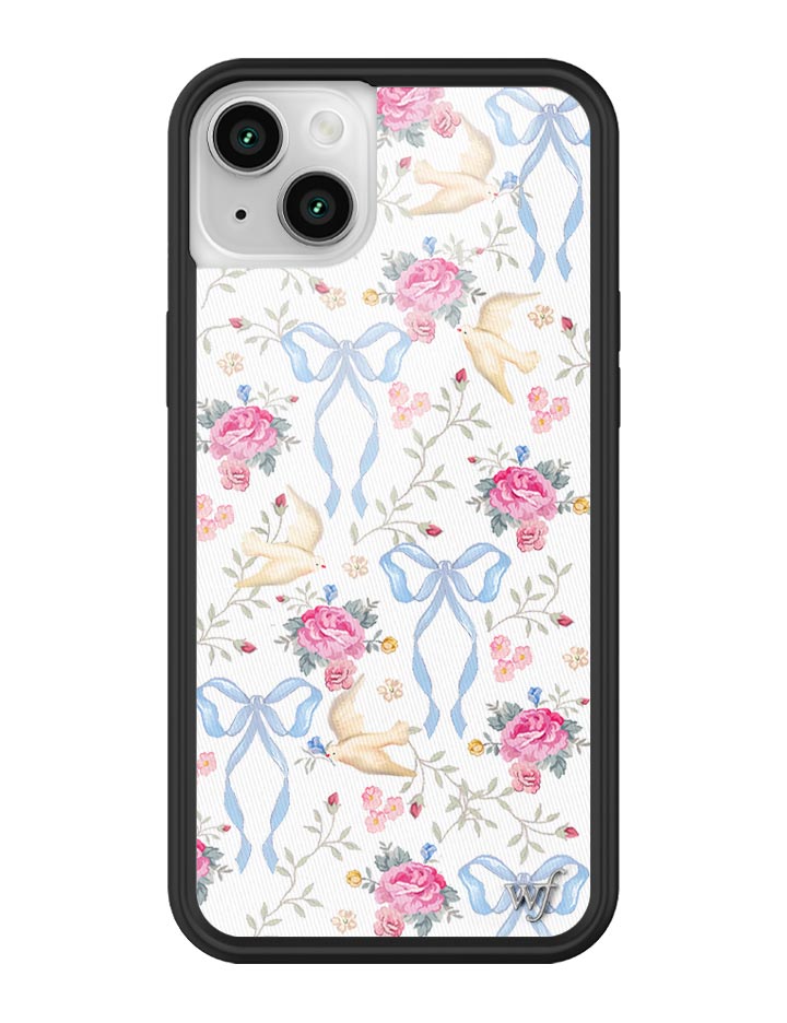 Lovey Dovey iPhone Case with Blue Bows and Pink Floral Print