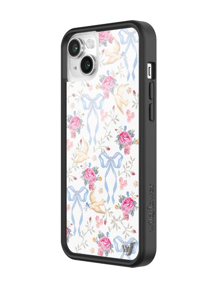 Lovey Dovey iPhone Case with Blue Bows and Pink Floral Print