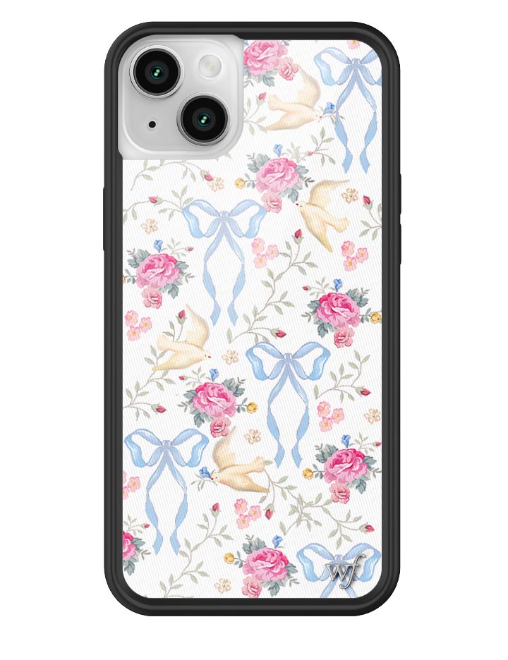 Lovey Dovey iPhone Case with Blue Bows and Pink Floral Print