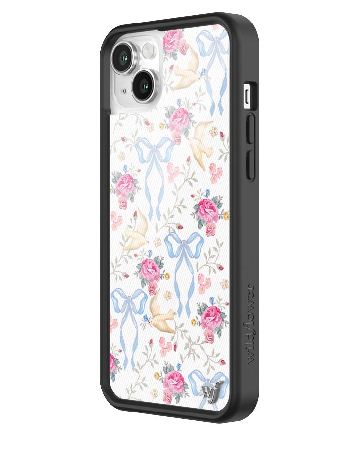 Lovey Dovey iPhone Case with Blue Bows and Pink Floral Print