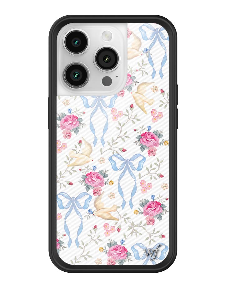 Lovey Dovey iPhone Case with Blue Bows and Pink Floral Print