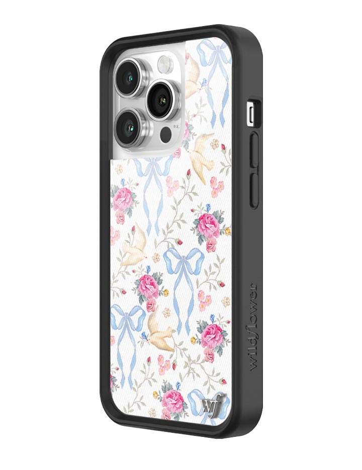 Lovey Dovey iPhone Case with Blue Bows and Pink Floral Print