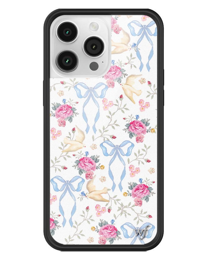 Lovey Dovey iPhone Case with Blue Bows and Pink Floral Print