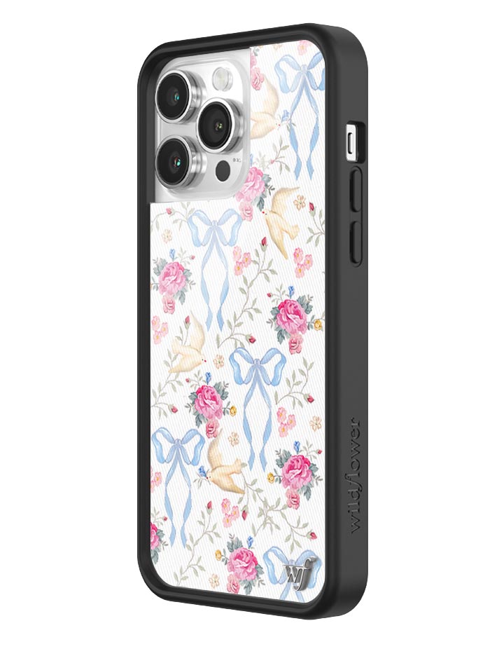 Lovey Dovey iPhone Case with Blue Bows and Pink Floral Print