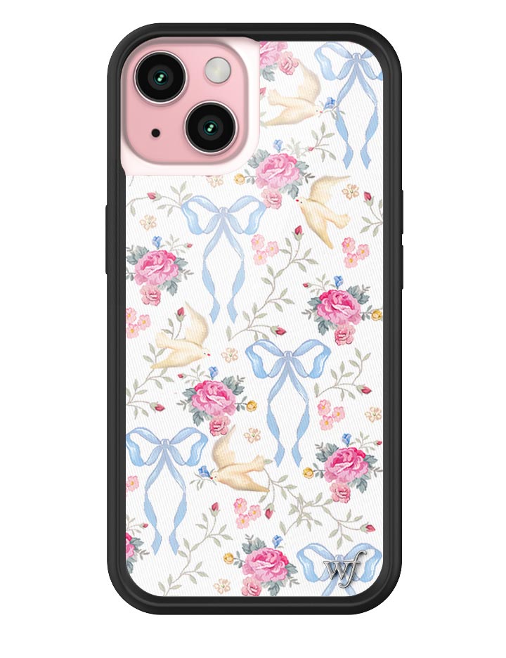 Lovey Dovey iPhone Case with Blue Bows and Pink Floral Print