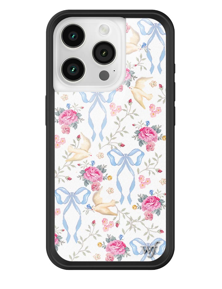 Lovey Dovey iPhone Case with Blue Bows and Pink Floral Print