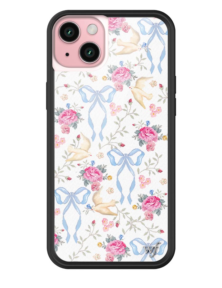 Lovey Dovey iPhone Case with Blue Bows and Pink Floral Print