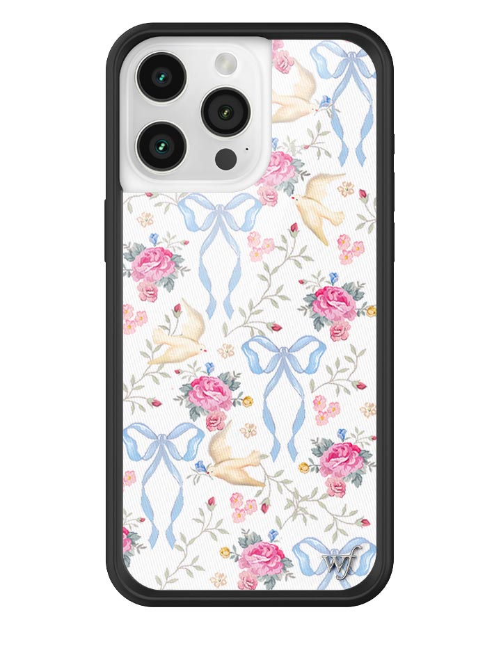 Lovey Dovey iPhone Case with Blue Bows and Pink Floral Print
