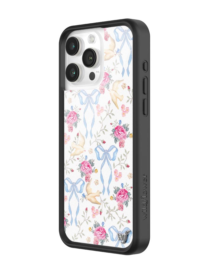 Lovey Dovey iPhone Case with Blue Bows and Pink Floral Print