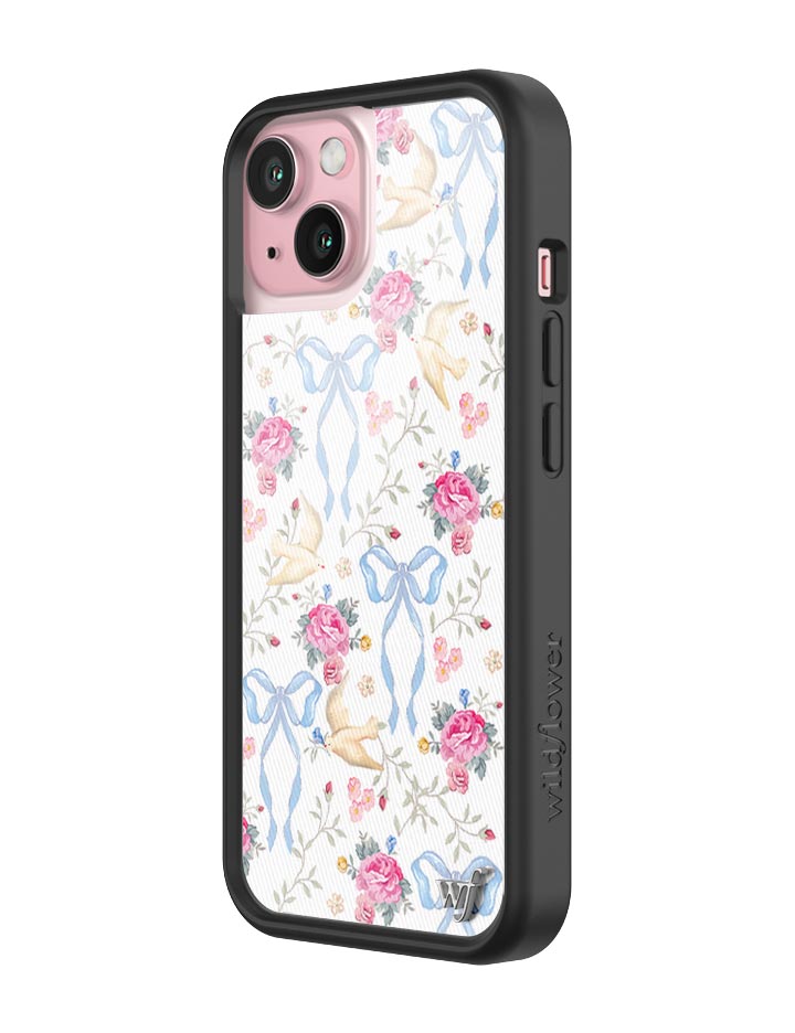 Lovey Dovey iPhone Case with Blue Bows and Pink Floral Print