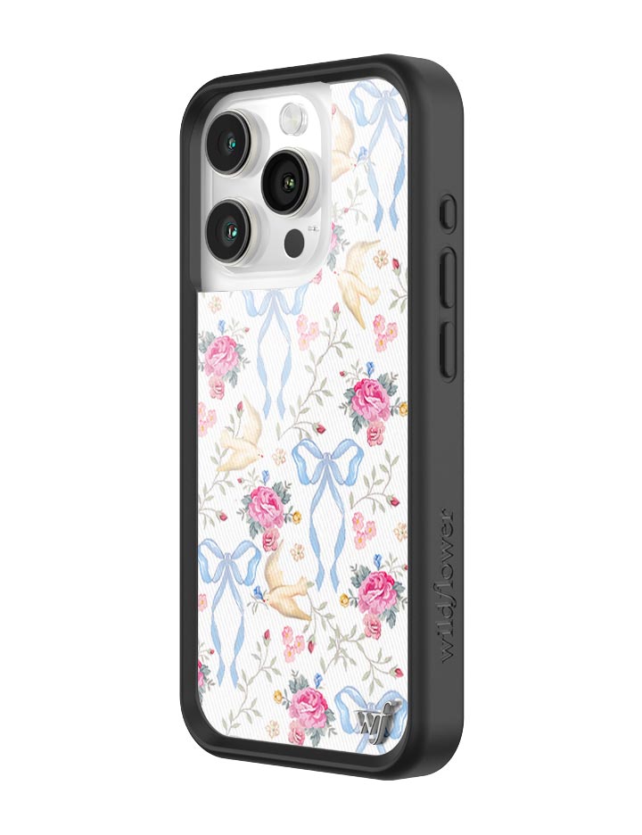 Lovey Dovey iPhone Case with Blue Bows and Pink Floral Print