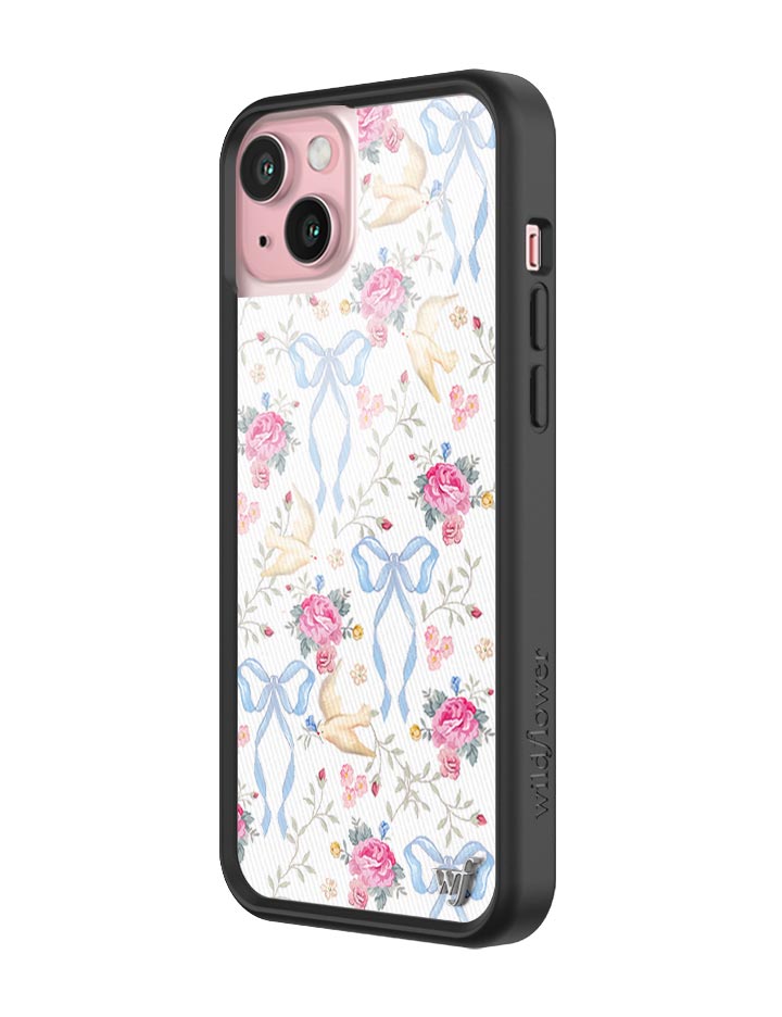 Lovey Dovey iPhone Case with Blue Bows and Pink Floral Print
