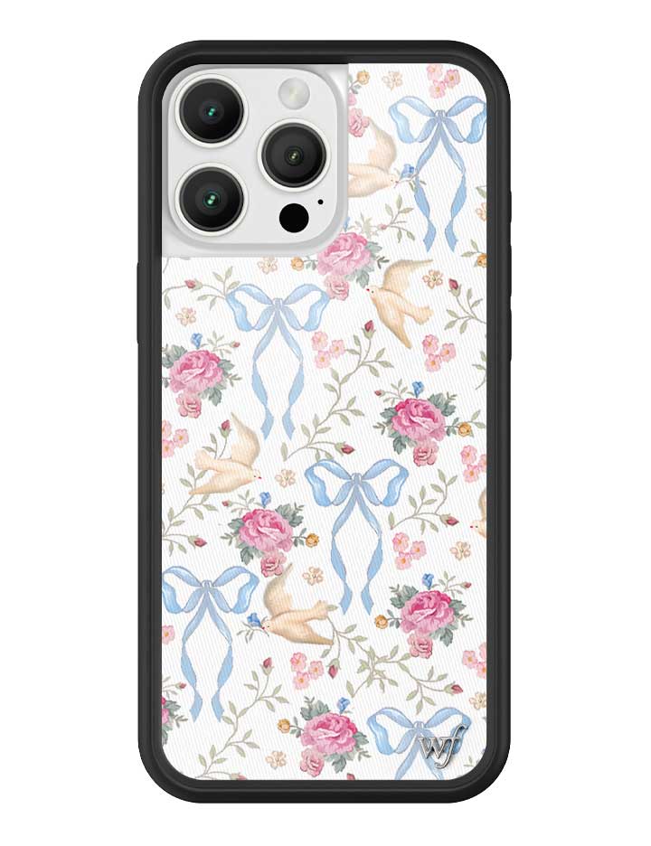 Lovey Dovey iPhone Case with Blue Bows and Pink Floral Print