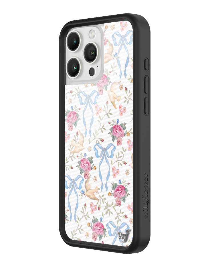 Lovey Dovey iPhone Case with Blue Bows and Pink Floral Print