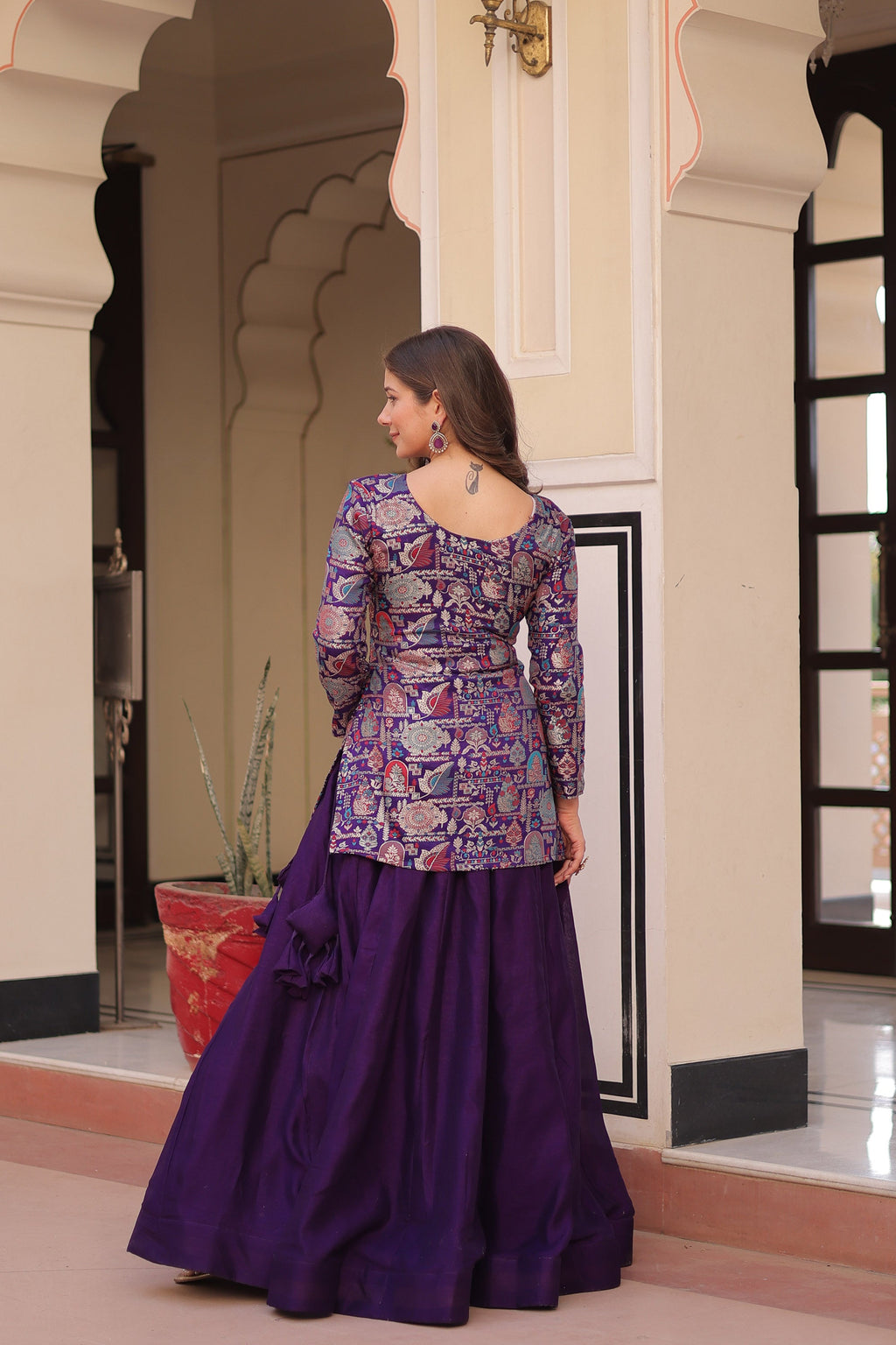 Purple Pure Simmer Vichitra Kali Pattern Lehenga Choli Set
