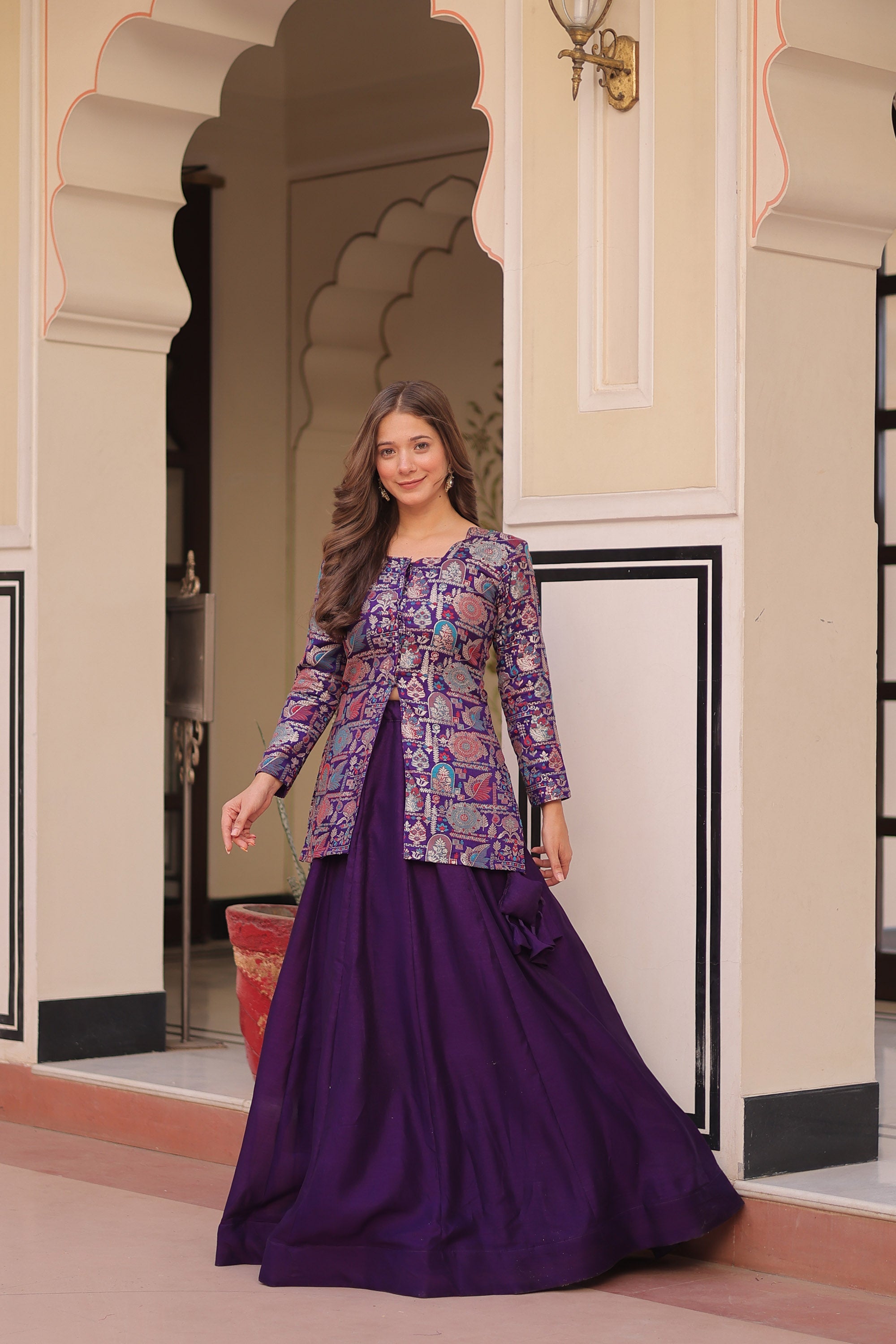 Purple Pure Simmer Vichitra Kali Pattern Lehenga Choli Set