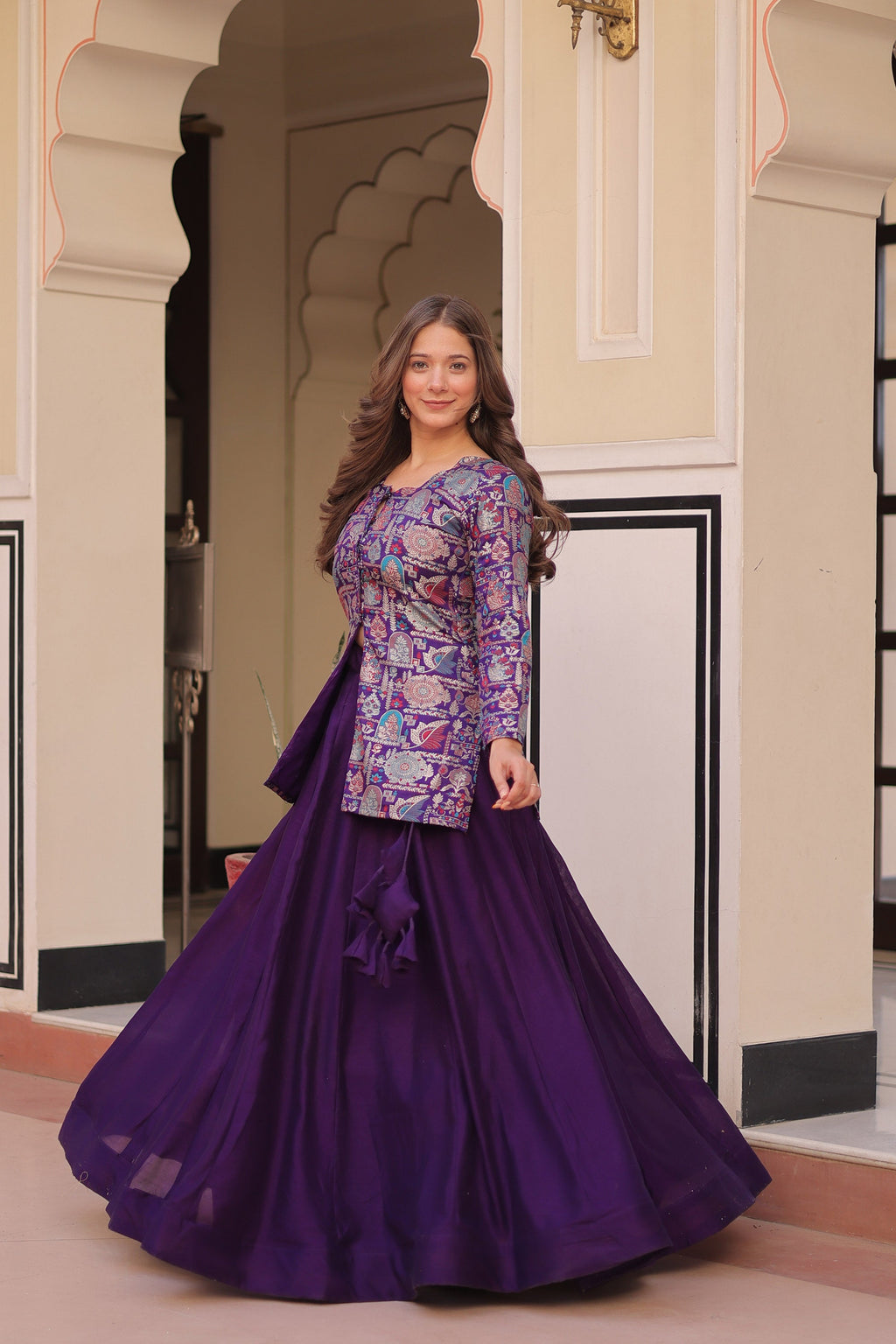 Purple Pure Simmer Vichitra Kali Pattern Lehenga Choli Set