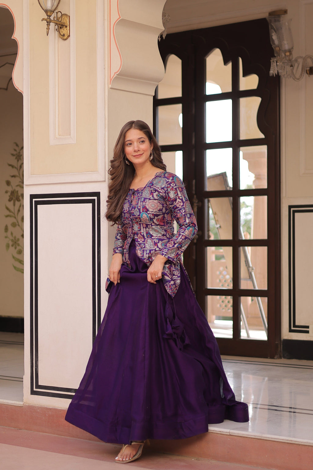 Purple Pure Simmer Vichitra Kali Pattern Lehenga Choli Set