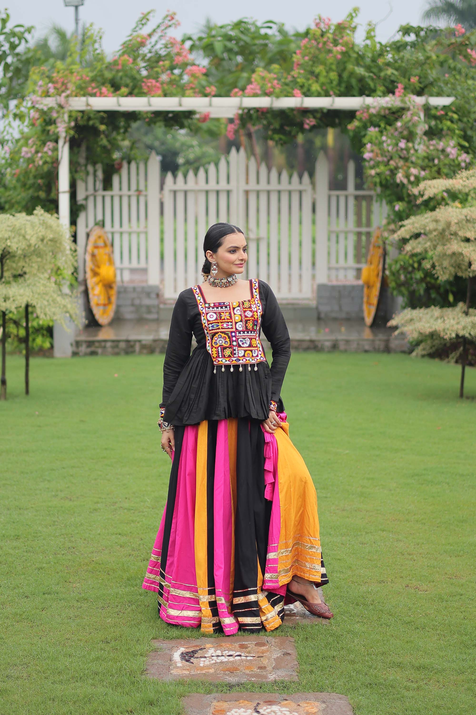 Multicolor Rayon Lehenga Choli with Festive Gota-Patti Lace