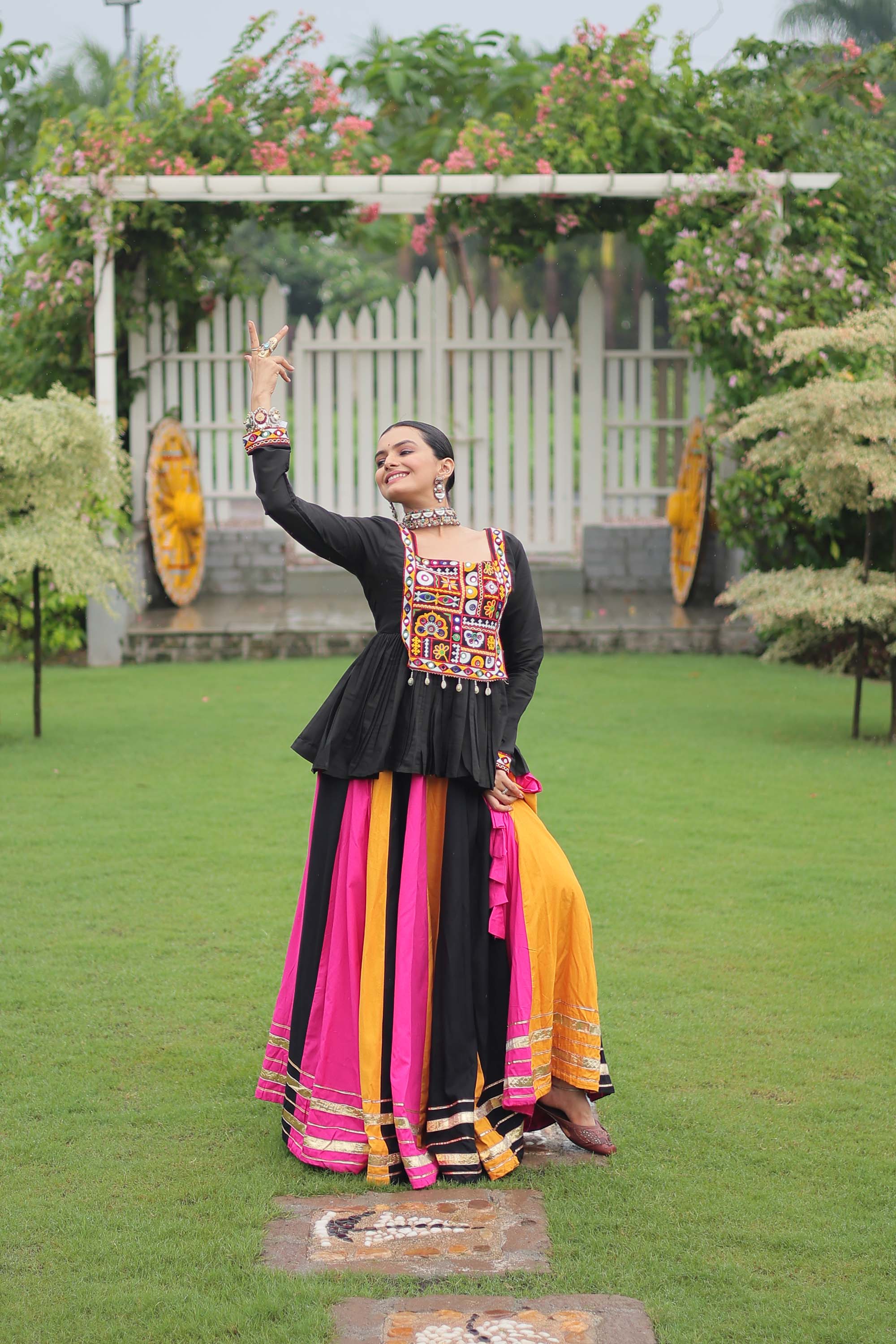 Multicolor Rayon Lehenga Choli with Festive Gota-Patti Lace