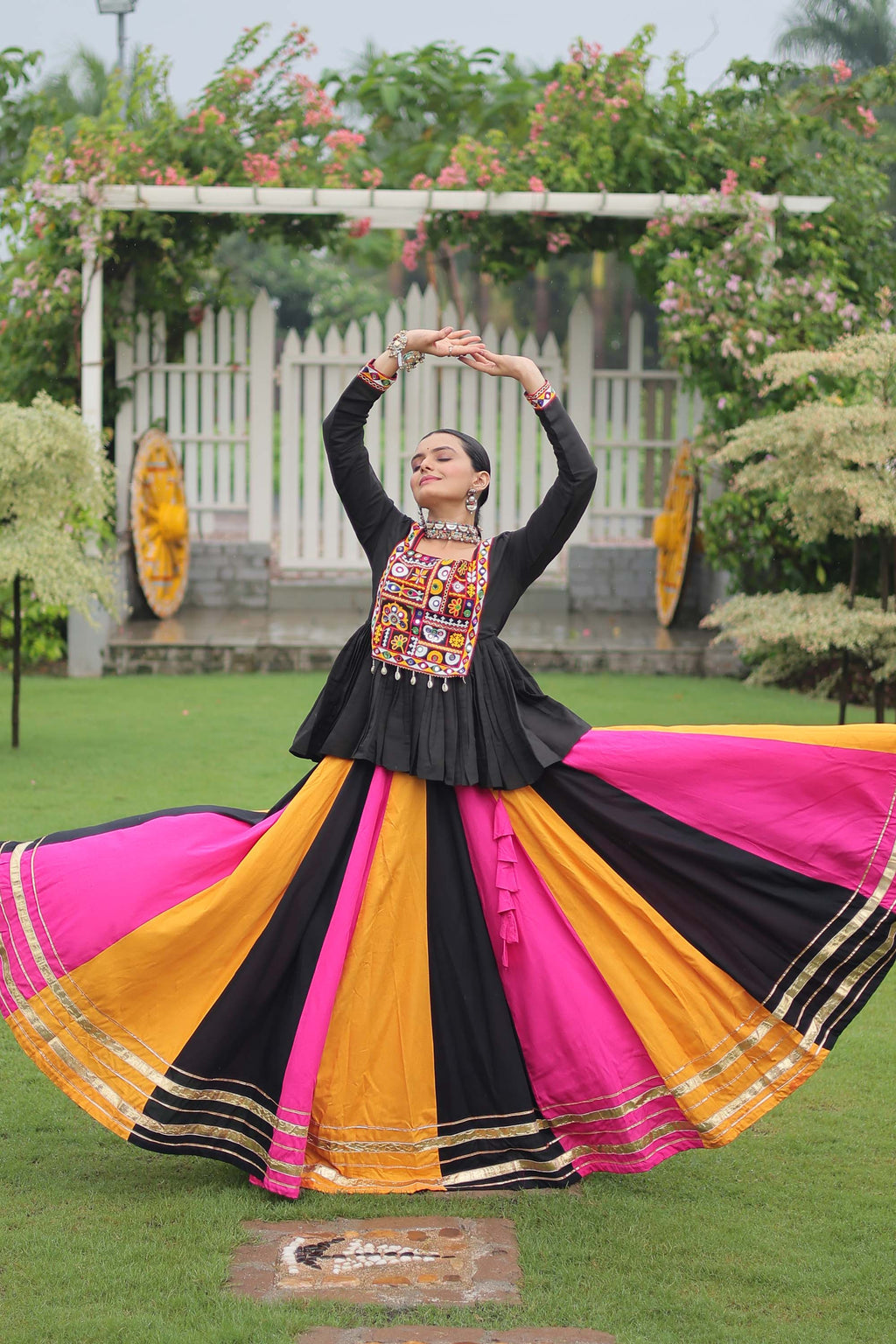 Multicolor Rayon Lehenga Choli with Festive Gota-Patti Lace