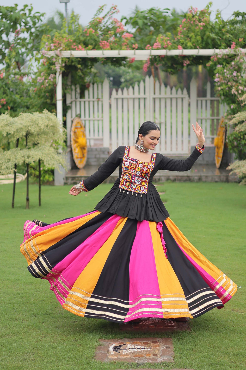 Multicolor Rayon Lehenga Choli with Festive Gota-Patti Lace