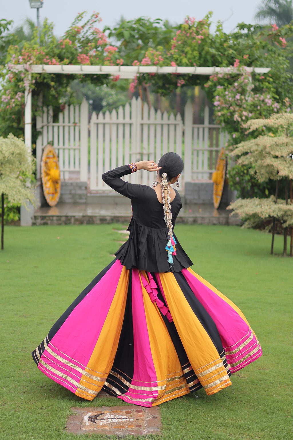 Multicolor Rayon Lehenga Choli with Festive Gota-Patti Lace