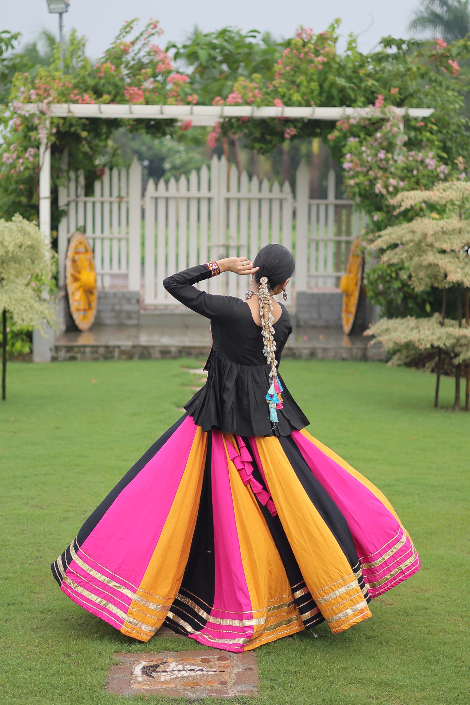 Multicolor Rayon Lehenga Choli with Festive Gota-Patti Lace