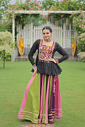 Multicolor 14kg rayon lehenga choli featuring intricate Gota-Patti lace detailing