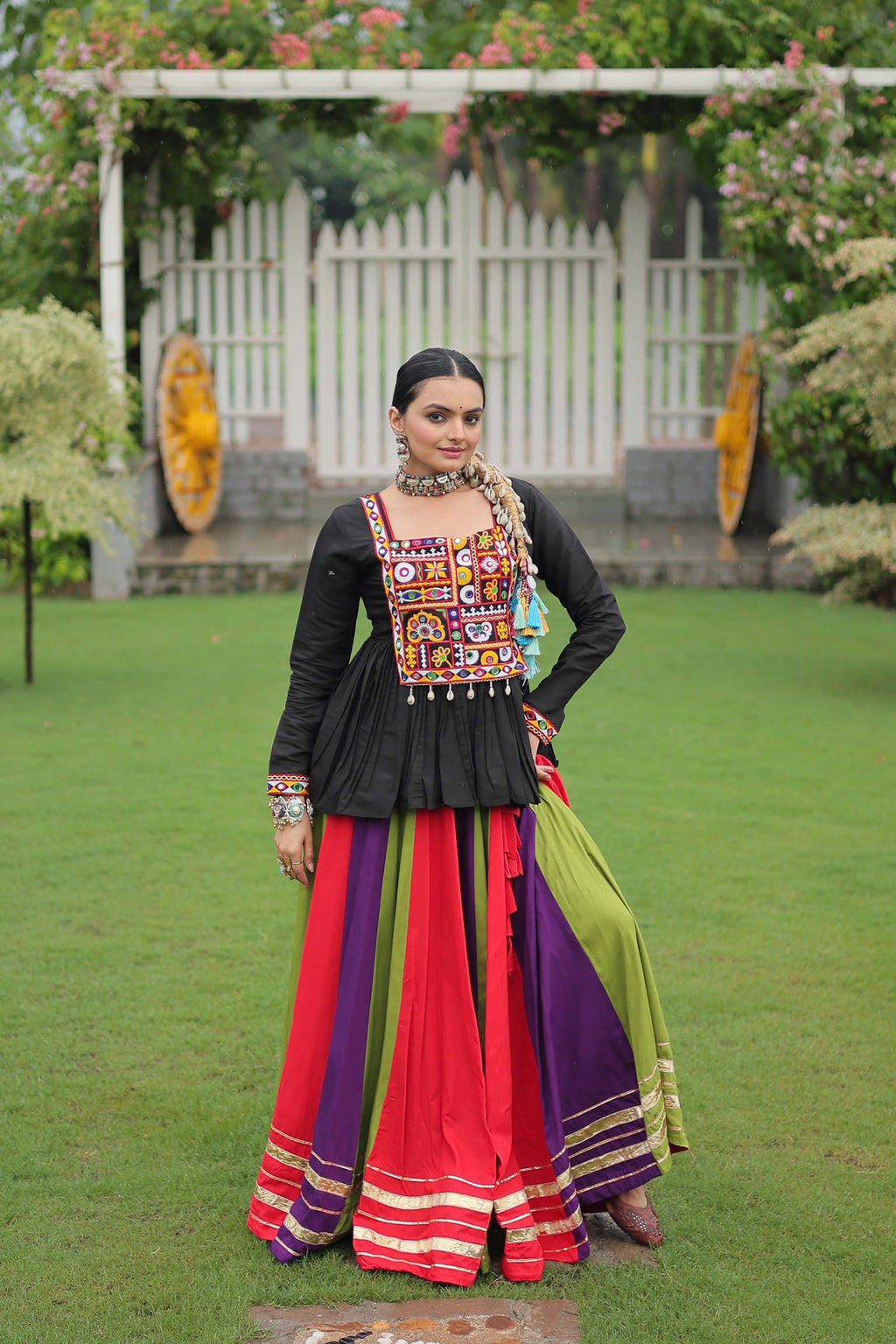 Lorenvalley Fashion Multicolor Rayon with Attractive Gota-Patti Lace Lehenga Choli
