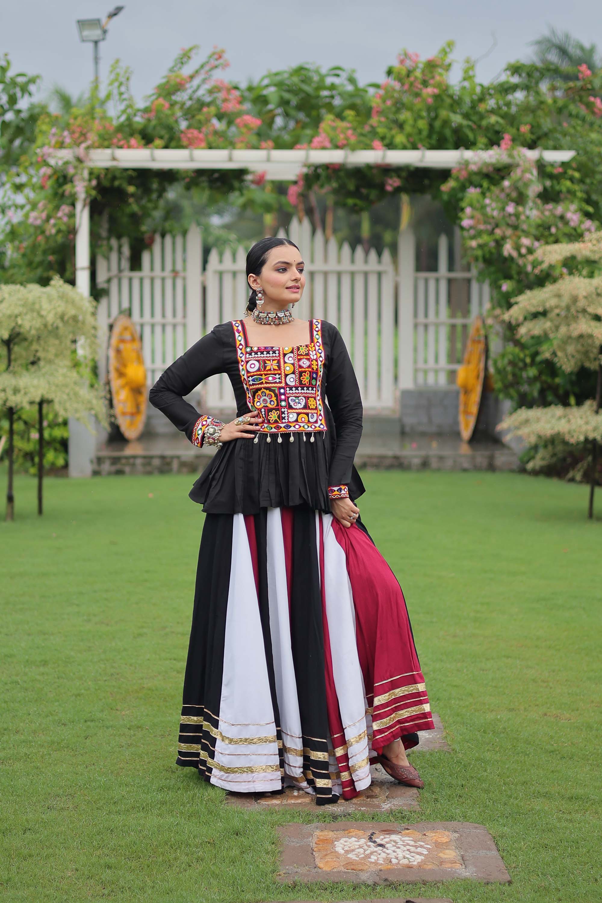 Multicolor Rayon Lehenga Choli with Gota-Patti Lace Detailing