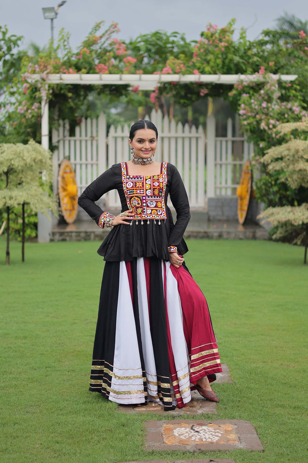 Multicolor Rayon Lehenga Choli with Gota-Patti Lace Detailing