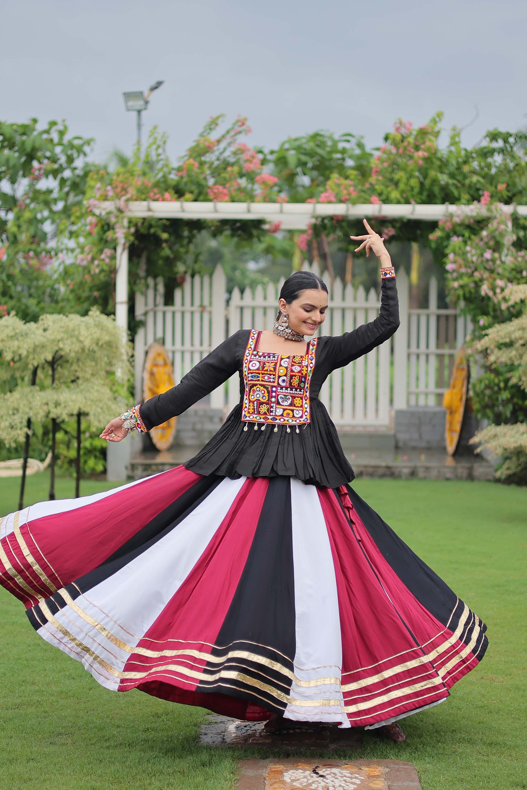 Multicolor Rayon Lehenga Choli with Gota-Patti Lace Detailing