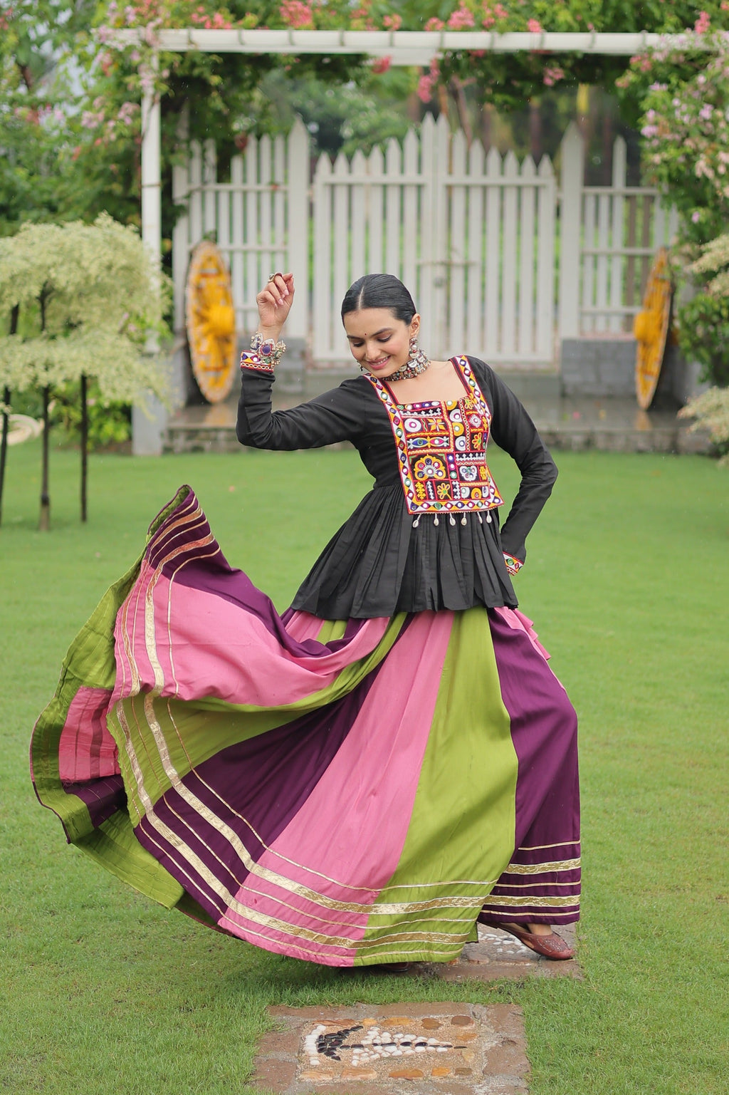 Black Rayon Lehenga with Gota-Patti Lace for Navratri