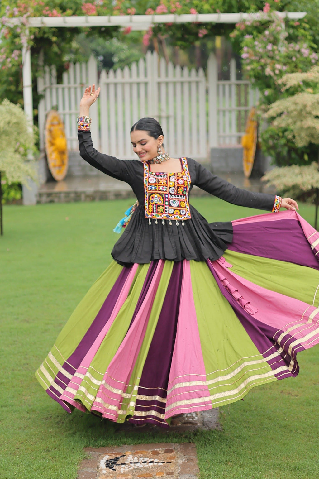 Black Rayon Lehenga with Gota-Patti Lace for Navratri