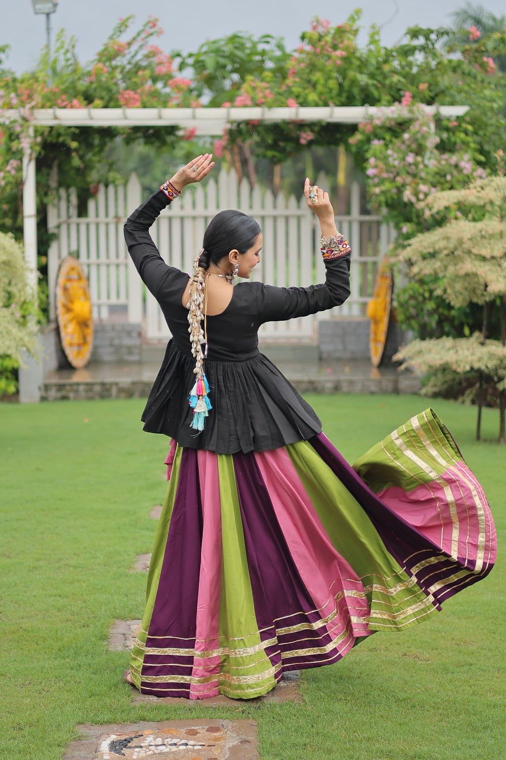 Black Rayon Lehenga with Gota-Patti Lace for Navratri