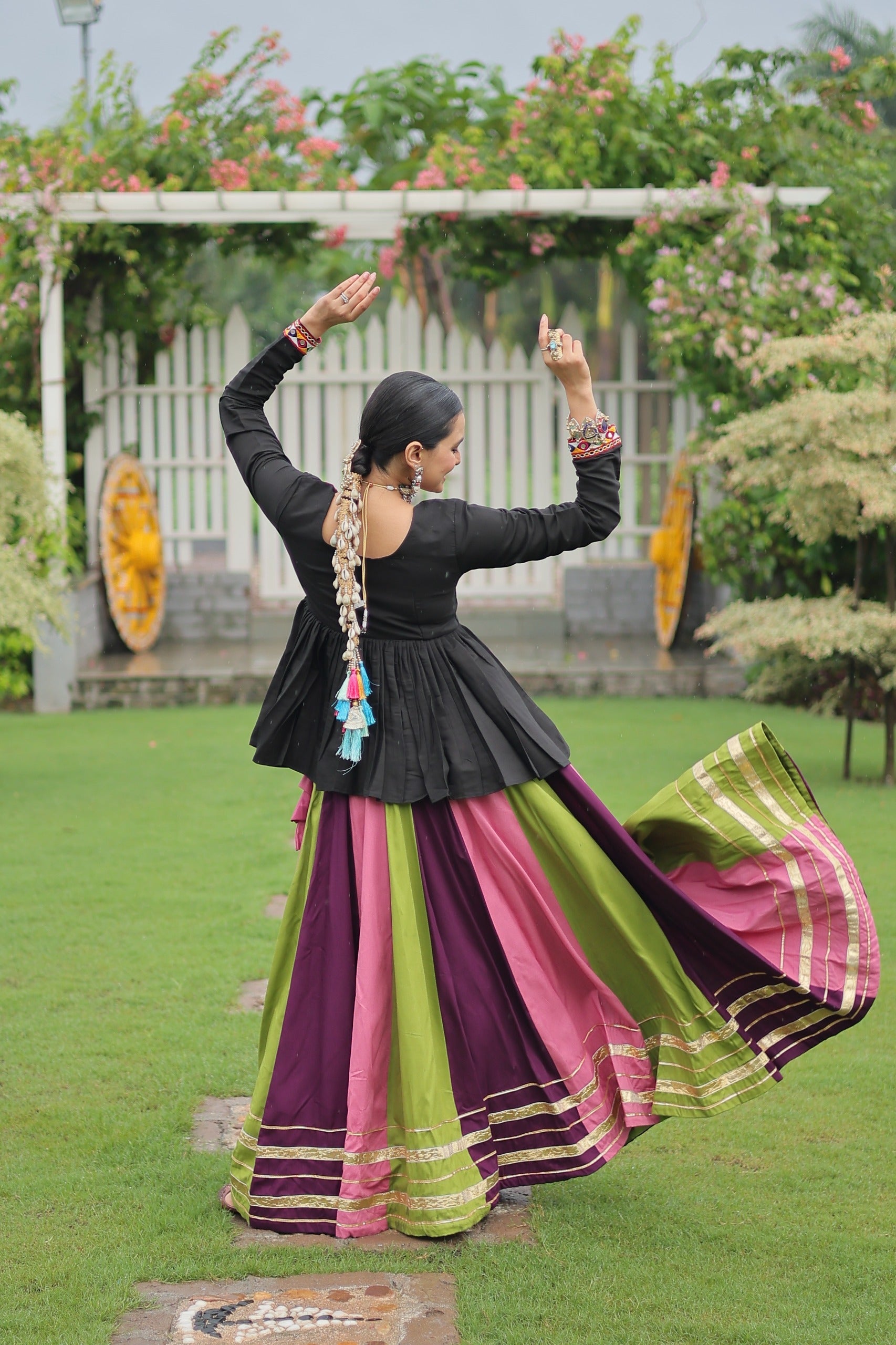 Black Rayon Lehenga with Gota-Patti Lace for Navratri