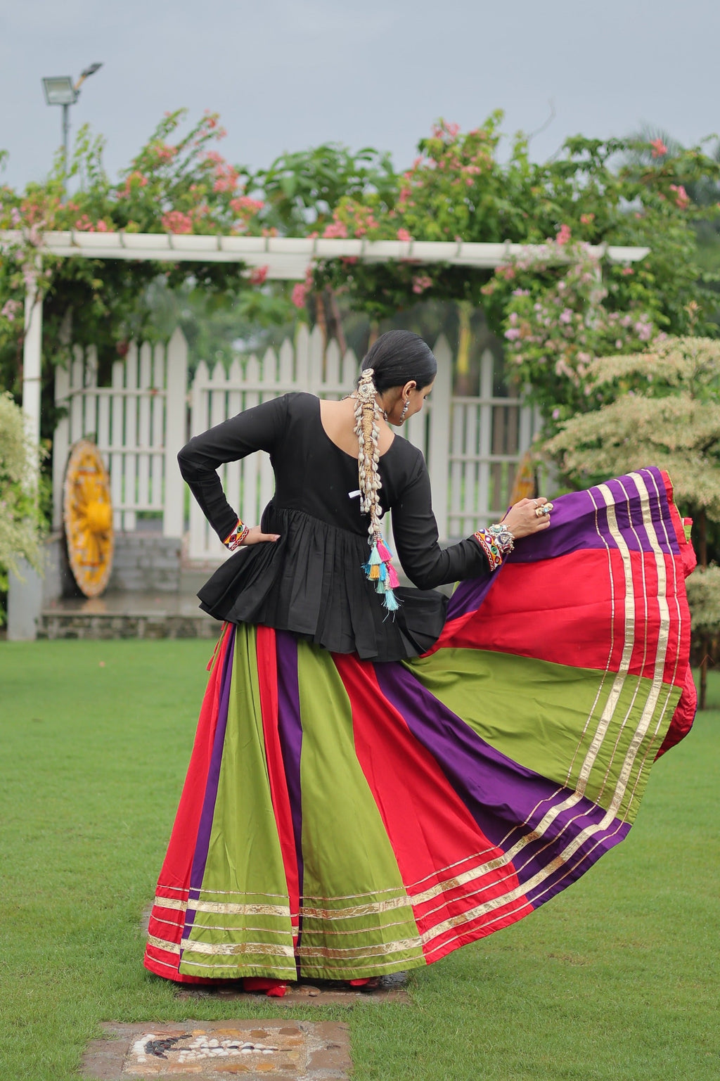 Prazu Fashion Black Reyon Attractive Gota-Patti Lace Lehenga With Top For Navaratri