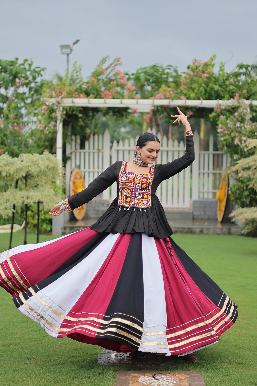 Prazu Fashion Black Reyon Attractive Gota-Patti Lace Lehenga With Top For Navaratri