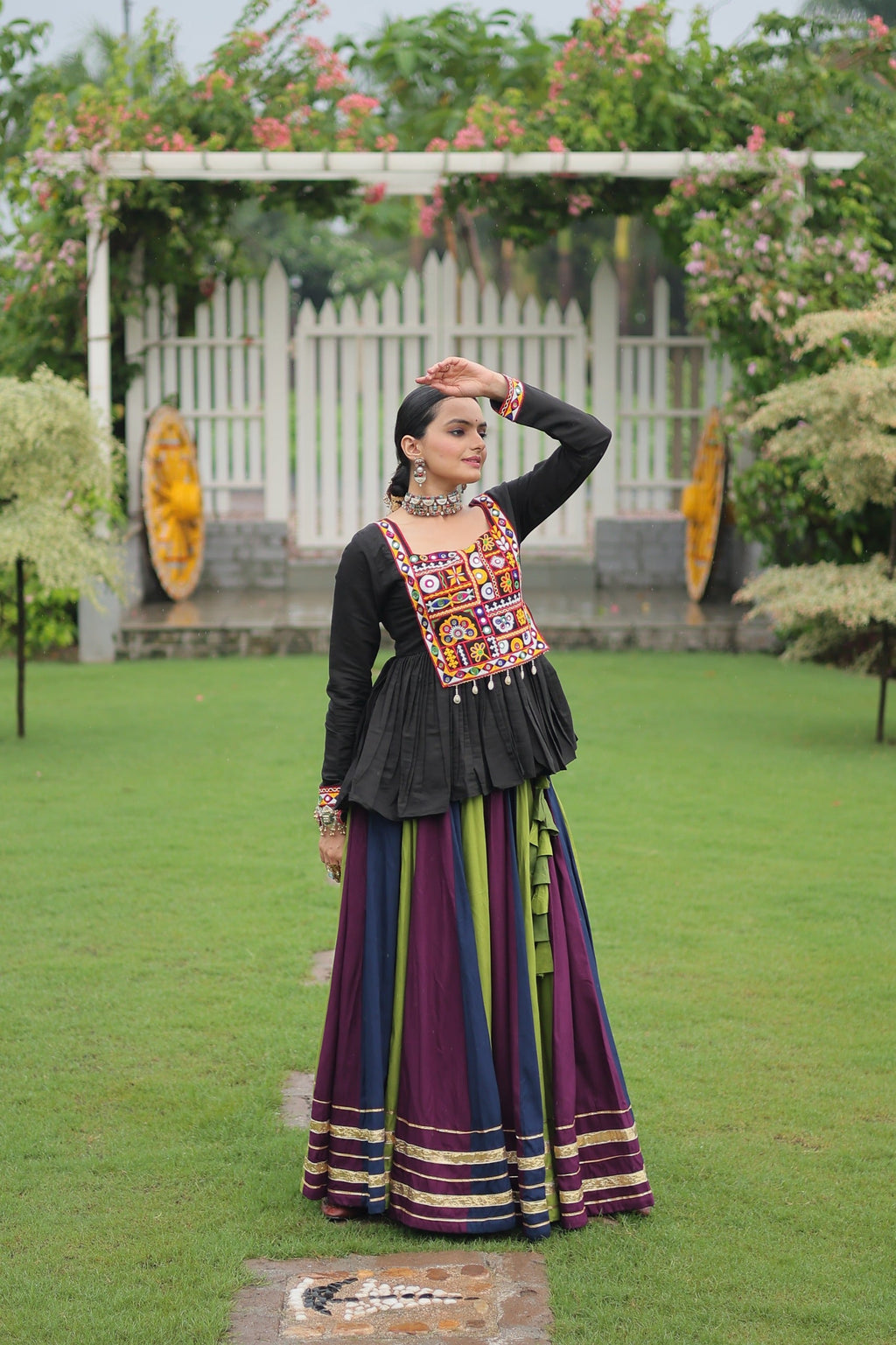 Black Rayon Gota-Patti Lace Lehenga and Top Set