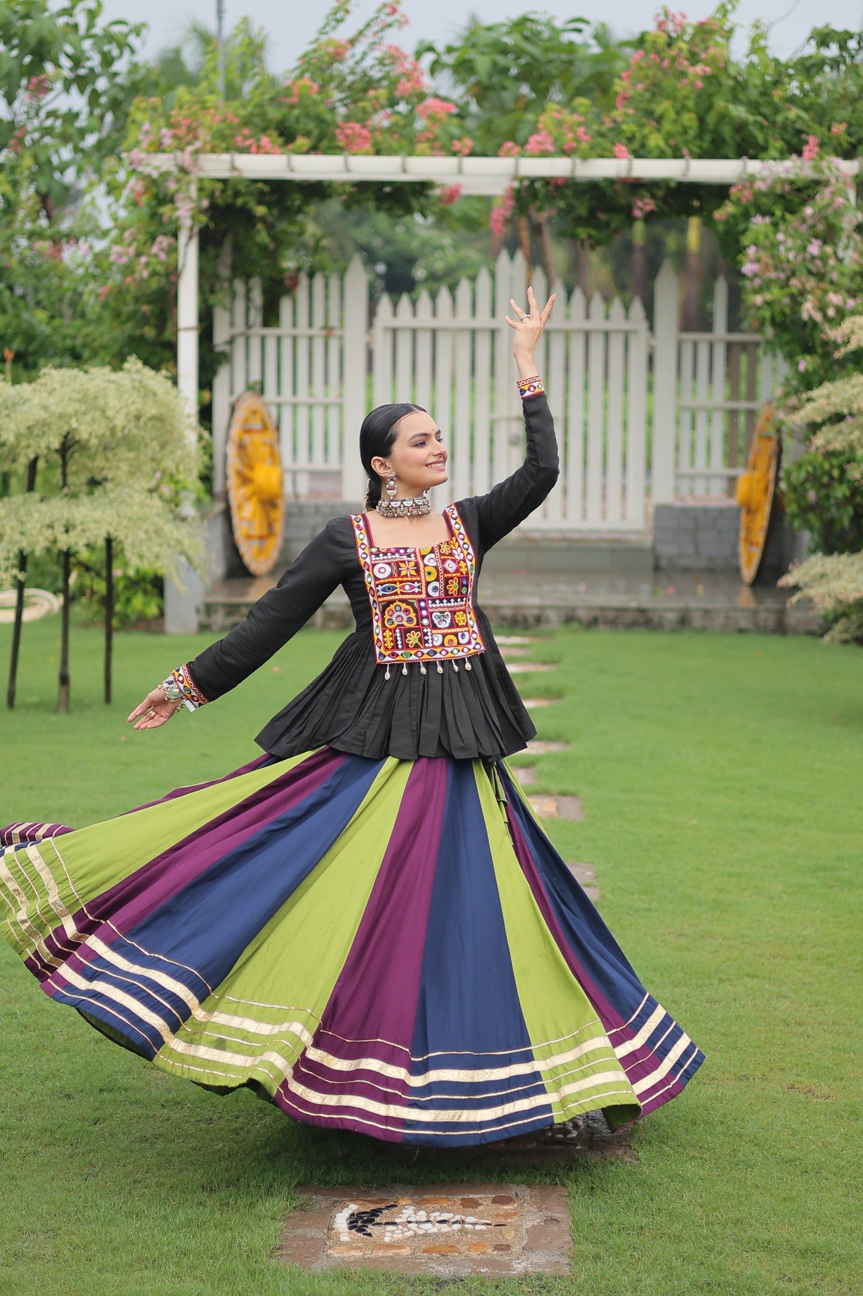 Black Rayon Gota-Patti Lace Lehenga and Top Set